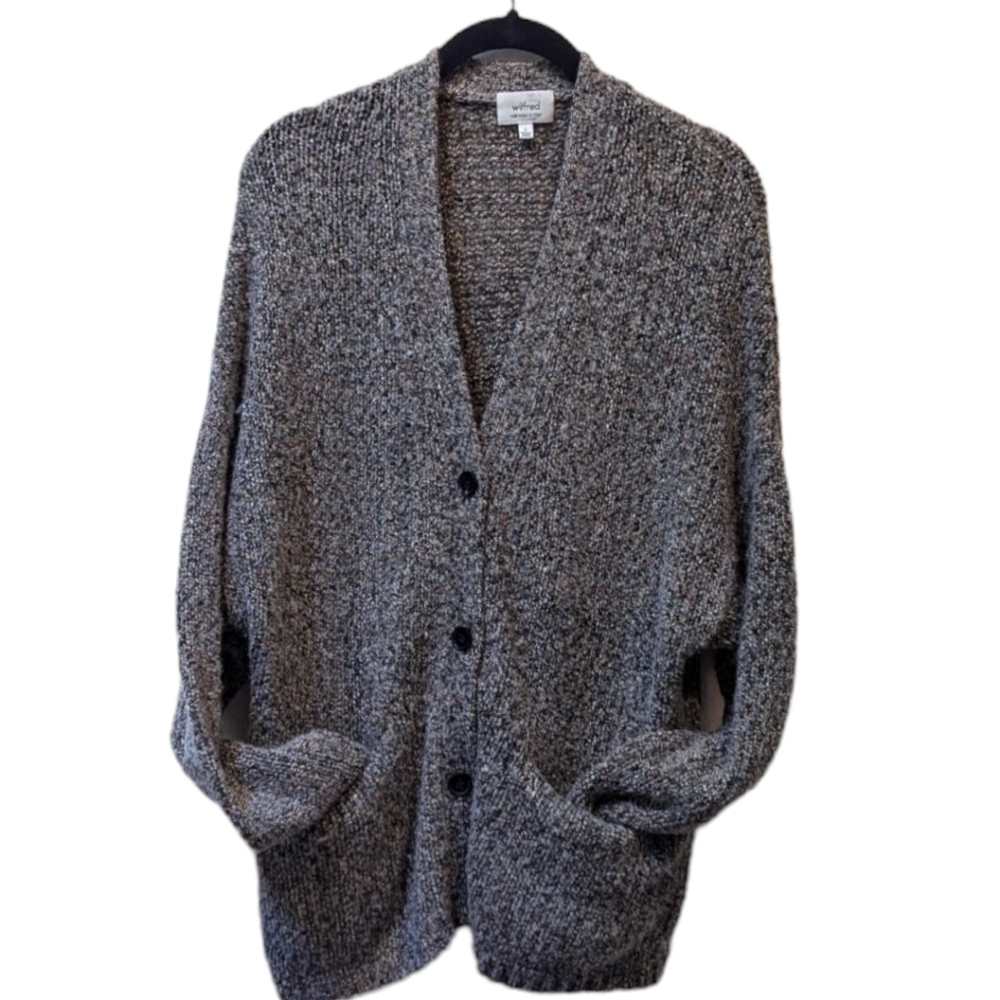 Aritzia Wilfred Taupe Multi-Color Marl Grandpa Wool/Silk Blend Cardigan (S)